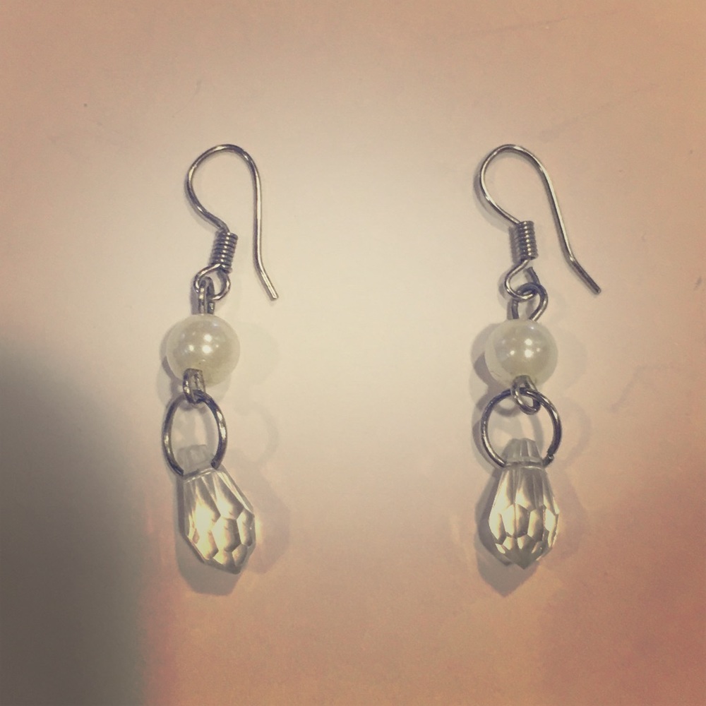 Pearl and Clear stone Dangling Earrings
